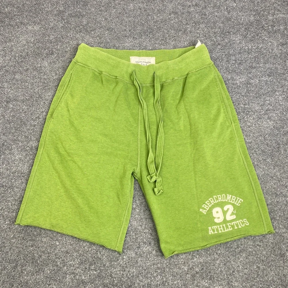 Abercrombie & Fitch Mens Y2K Sweat Shorts Green French Terry Raw Hem Large